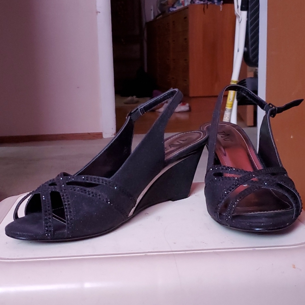 Black Taxi Open Toe Wedges